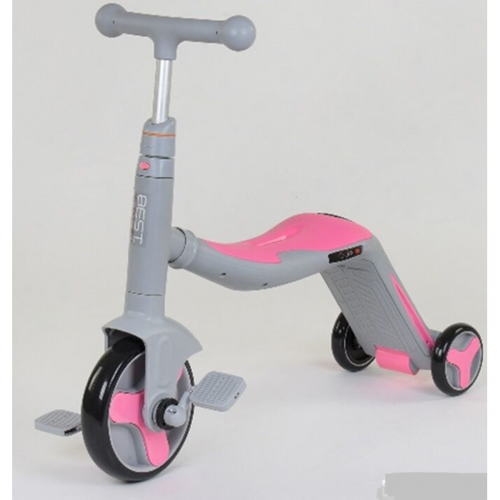 Дитячий самокат велобіг scooter 3в1 рожевий, самокат для дітей, триколісний самокат TRICON
