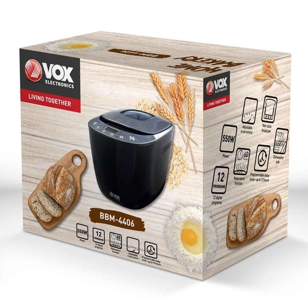 Хлебопечка Vox оборудована емкостью рассчитанной на 700 и 900г и набором из 12 различных программ - фото 2 - id-p2126104049