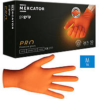 Рабочие перчатки M (7-8) - Powergrip Mercator Medical (50 шт), нитриловые, плотность 8.5 г. - оранжевые