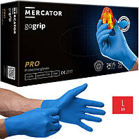 Рабочие перчатки L (8-9) - GoGrip Mercator Medical (50 шт), нитриловые, плотность 7.2 г. - голубые