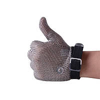 Профессиональная кольчужная перчатка 5 класса для разделки мяса размер L до запястья с ремешком