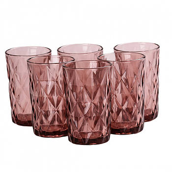 Набір склянок високих гранованих із товстого скла 6шт 240мл, рожевий