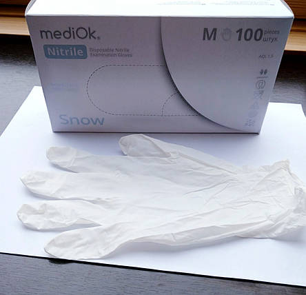 Рукавички нітрилові неопудрені  білі MediOk, фото 2