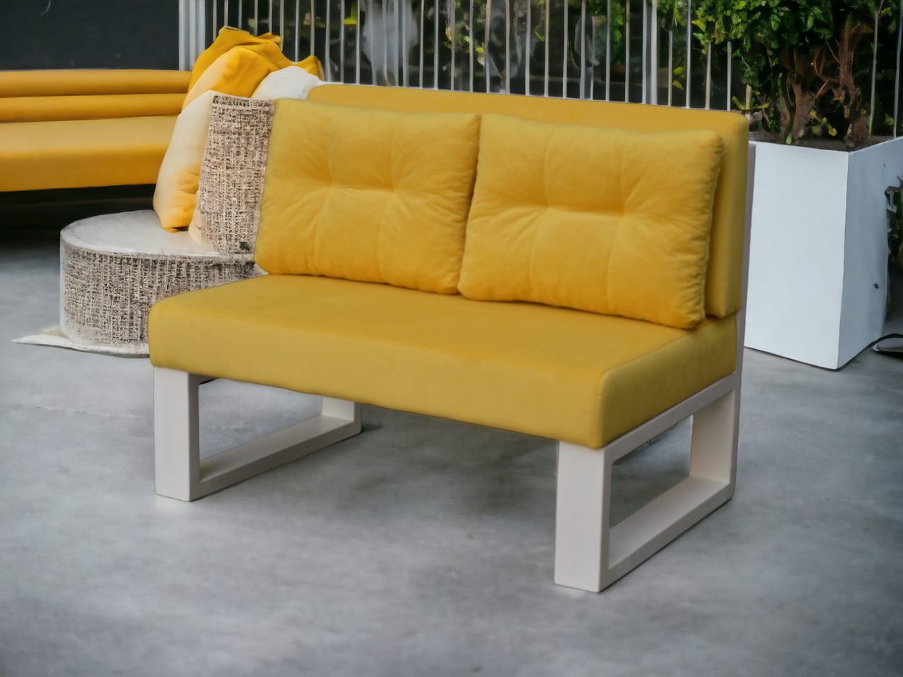 Розбірний диван для бару, кафе, салону, в стилі ЛОФТ (жовтий з білим) - фото 1 - id-p1964706191
