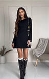 Стильне трикотажне сукня в рубчик чорна коротка жіноча сукня з довгими рукавами розширенними, фото 7