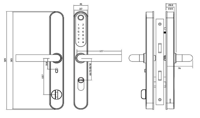 Размеры умного биометрического замка SEVEN LOCK SL-7761BF silver