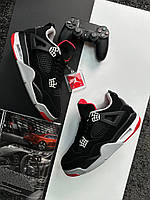 Кросівки чоловічі кросівки Nike Air Jordan 4 Retro Bred сірі кросівки найк із натуральної шкіри