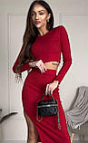 Стильний жіночий літній костюм топ зі спідницею олівець міді з розрізом в рубчик розмір червоний ошатний жіночий костюм, фото 7