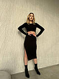Стильний жіночий літній костюм топ зі спідницею олівець міді з розрізом в рубчик чорний ошатний жіночий костюм, фото 6