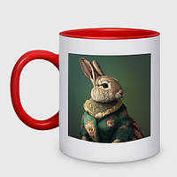 Кружка с принтом двухцветная «Модный кролик» (цвет чашки на выбор)