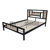 Кровать двуспальная с ламелями ADEL 140х200 Дуб Сонома / Чорний мат