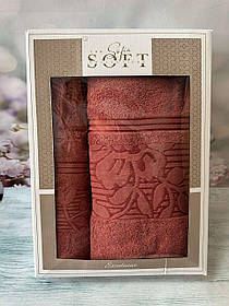 Набір рушників для лиця та бані 2 шт в коробці на подарунок бавовняні махрові Туреччина Sofia Soft