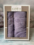 Набір рушників для лиця та бані 2 шт в коробці на подарунок бавовняні махрові Туреччина Sofia Soft, фото 5