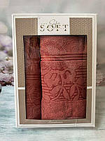Набор полотенец для лица и бани 2 шт в коробке на подарок хлопковые махровые Турция Sofia Soft
