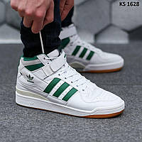 Мужские кроссовки Adidas Forum Hight Mid Refined (белые с зеленым) высокие молодежные деми кеды