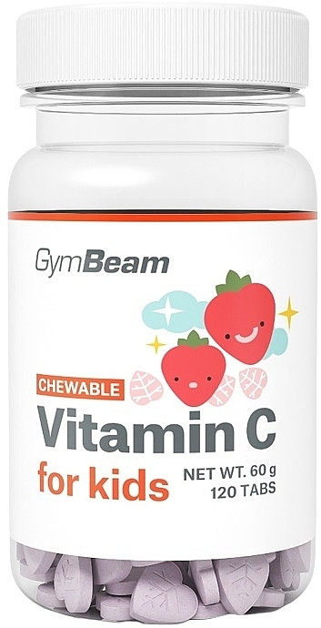 Вітамін-С Жувальний Вітамін С для дітей зі смаком полуниці, GymBeam, 120 таб