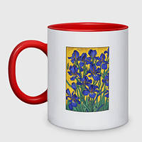 Кружка з принтом  двоколірна «Іриси Ван Гога — картина» (колір чашки на вибір)