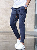 Мужские штаны базовые брюки карго коттон графит, молоко, синий и черный тренд 2024 Синій