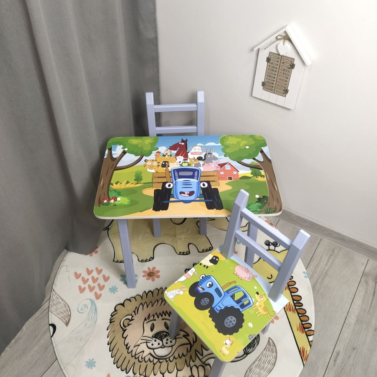 Столик дитячий 2 стільчика 1-5 рочків Синій трактор, столик для малювання, столик дитячий для хлопчика