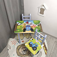 Столик дитячий 2 стільчика 1-5 рочків Синій трактор, столик для малювання, столик дитячий для хлопчика