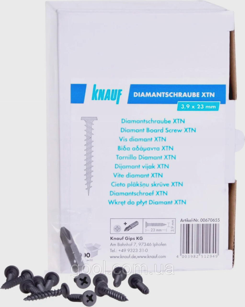 Саморізи Knauf XTN 3,9x23мм Diamantschraube для гіпсокартону Titan Diamant упаковка 1000 штук