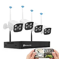 Вулична система відеоспостереження з передаванням на телефон, комплект на 4 камери FULL 1080 HD WiFi 4CH з датчиком
