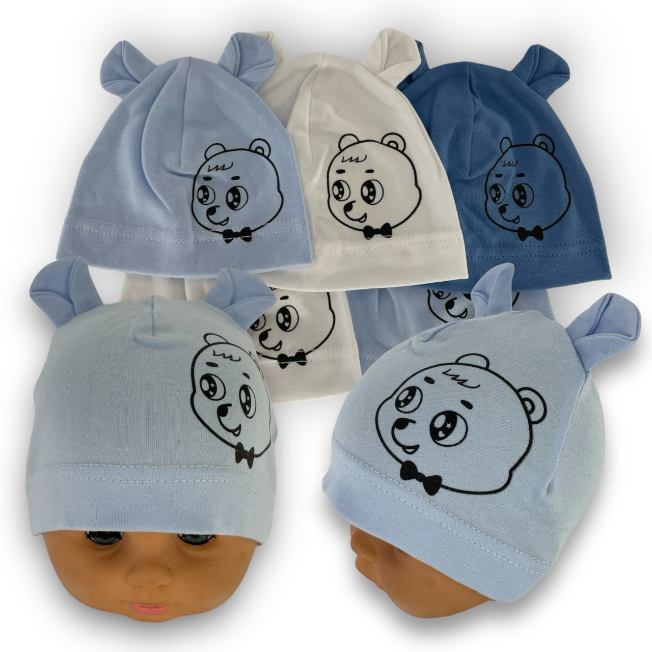 ОПТ Тонка шапка трикотажна для хлопчика, р. 38-40 (5 шт./набір), фото 1