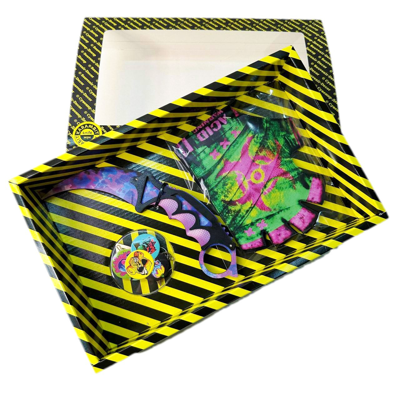 Набір іграшок STANDOFF 2 "Ніж Керамбіт Purple Camo & Рукавиці Acid", дерев'яна іграшкова зброя, фото 1