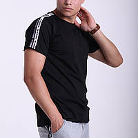 Мужская спортивная футболка Adidas с лампасами черная Адидас