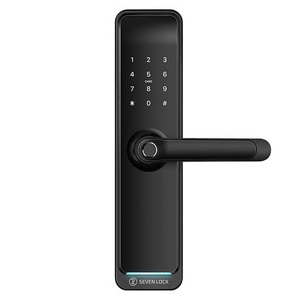 Розумний дверний біометричний замок SEVEN LOCK SL-7767BF black (без врізної частини), фото 1