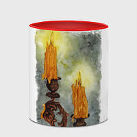 Кружка с принтом «Две свечи на подсвечнике на тёмном фоне» (цвет чашки на выбор)