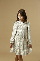 Детское платье белое в горох софт, для девочки 6 7 8 9 10 лет