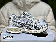 Мужские кроссовки Asics Gel-Kayano 14 White Silver Black (Белые) Асикс Гель Каяно 14 текстиль сетка демисезон