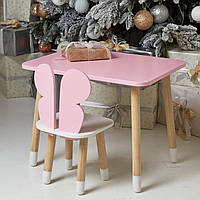 Дитячий  прямокутний стіл і стільчик метелик з білим сидінням. Столик рожевий дитячий