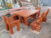 Комплект стол, две лавки и два стула из оцилиндрованного бревна 2 м