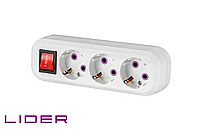 Розетка переносна Proxima Lider LRP16-340 3х-місцева із заземленням і з кнопкою