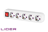 Розетка переносна PROXIMA ТМ "LIDER" LRP16-540 5-місна із заземлювальним контактом із кнопкою