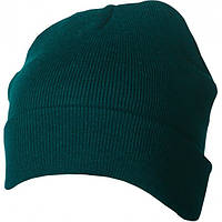 Вязаная шапка с отворотом темно зеленая 7551-38