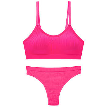 Труси та топ у рубчик Lesko 6618# L 80 ABC Рожевий електрик безшовний комплект жіночої білизни 2 шт.