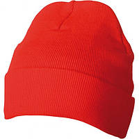 Вязаная шапка с отворотом красная 7551-40