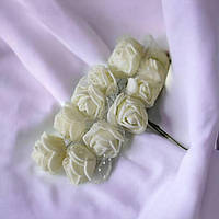 Штучна квітка Рози з фоамірану 1.5см. Молочні з фатіном, букетик