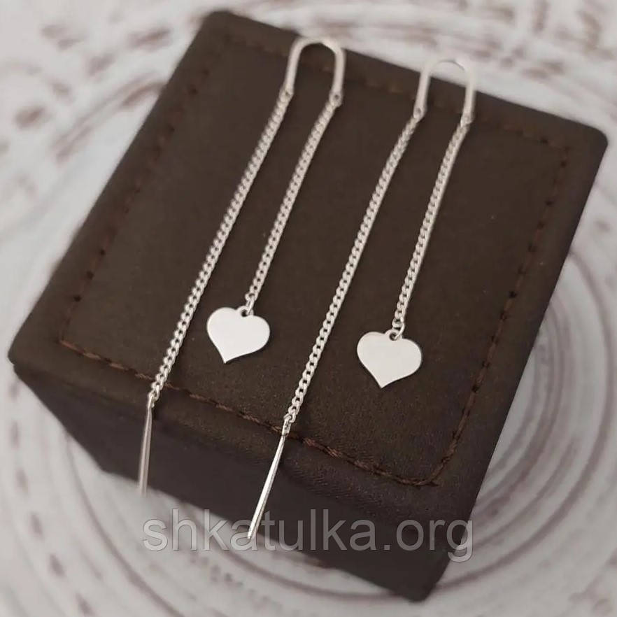 ᐉ Сережки протяжки срібні з серцями купити за доступною ціною (арт ...