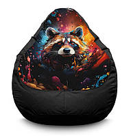 Кресло мешок груша iPuff "Енот в красках. Raccoon in paints" Оксфорд XL (80x110 см) черный