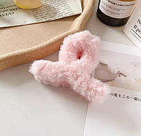 Шпилька — крабик для волосся хутряна, ніжно-рожева міні