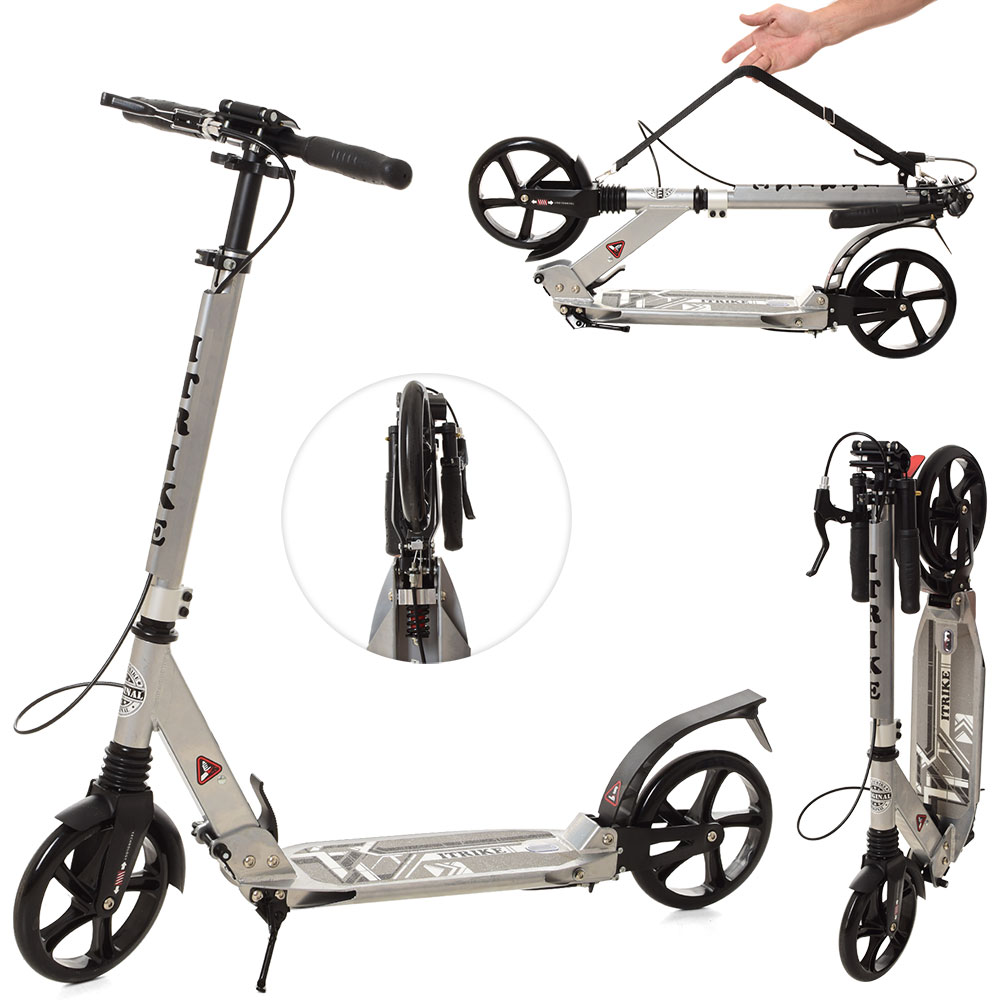 Самокат для дітей і дорослих iTrike SR 2-018-2-G, сірий, складаний, амортизатори., фото 1