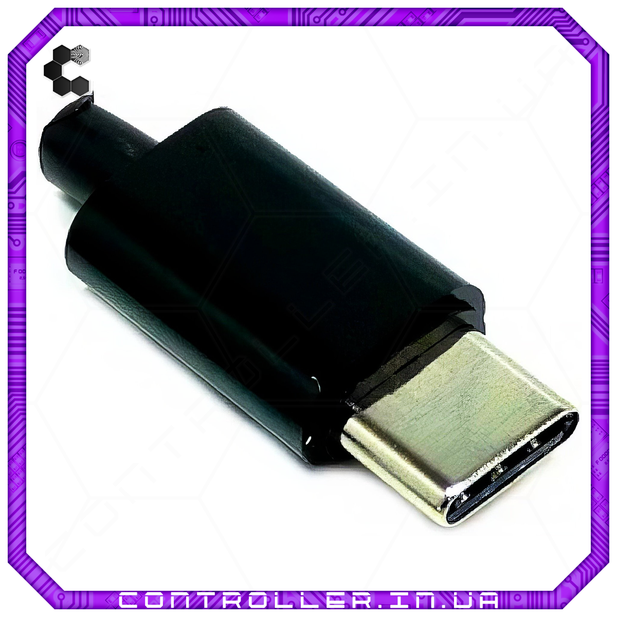 Штекер USB Type-C, для кабеля, з пластику, чорного кольору, фото 1