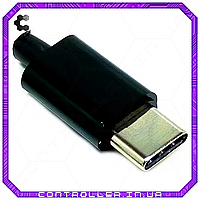 Штекер USB Type-C, для кабеля, з пластику, чорного кольору