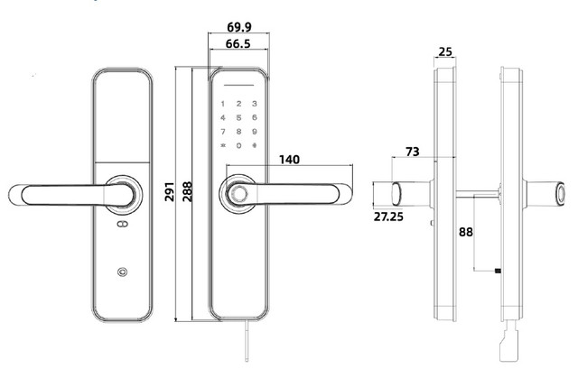 Габаритні розміри розумного замка SEVEN LOCK SL-7766B black