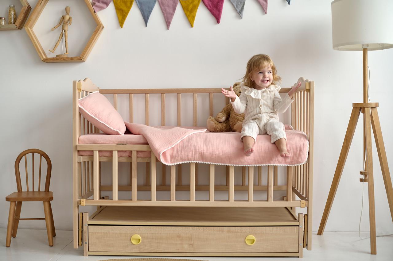 Ліжко дитяче  колиска Ангеліна натуральне з шухлядою 120х60