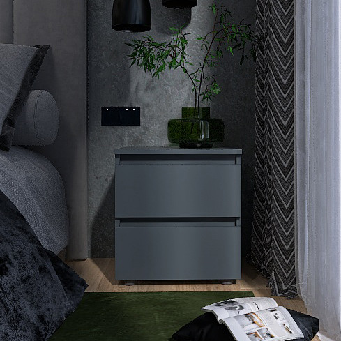 Стильна маленька сіра приліжкова тумба ТЛ-1 з двома шухлядами в спальню у сучасному стилі Лайт, фото 1